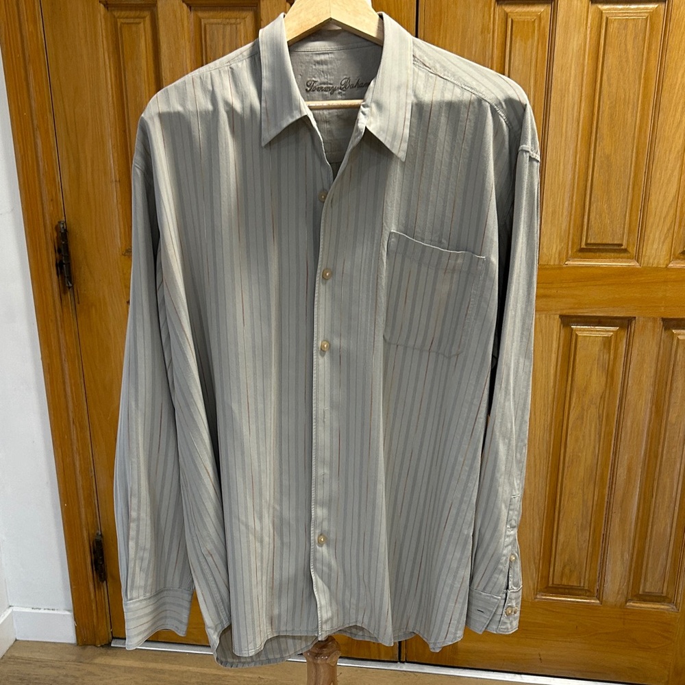 Tommy Bahama Men's Beige Striped Button Down Shirt